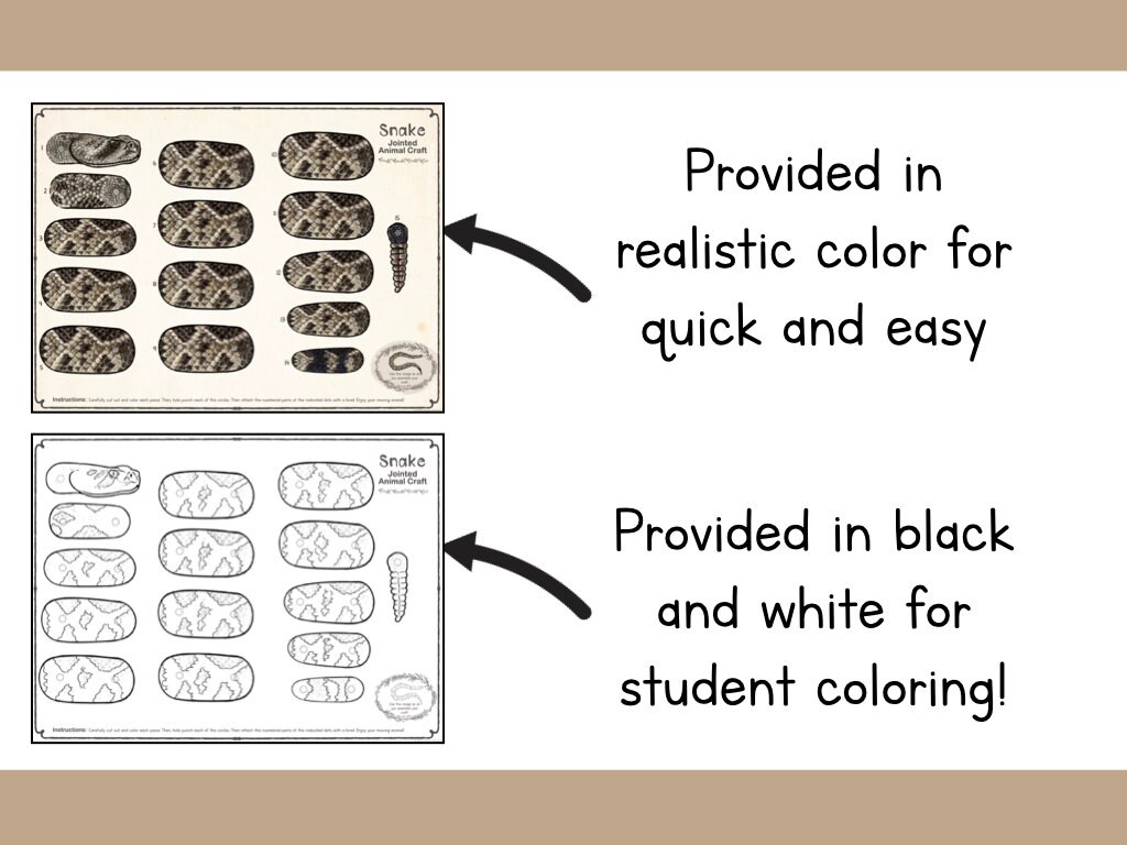 Printable Snake Craft Template Articulated Animal Puppet for Kids