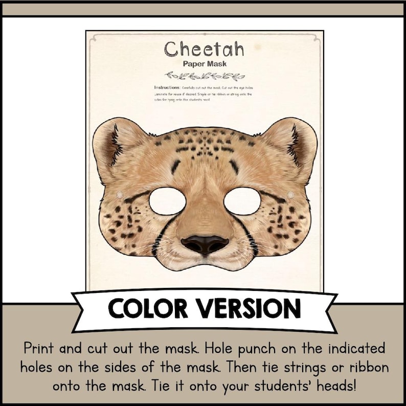 Printable CHEETAH Mask Template | DIY Paper Craft Animal Mask PDF | Fun ...