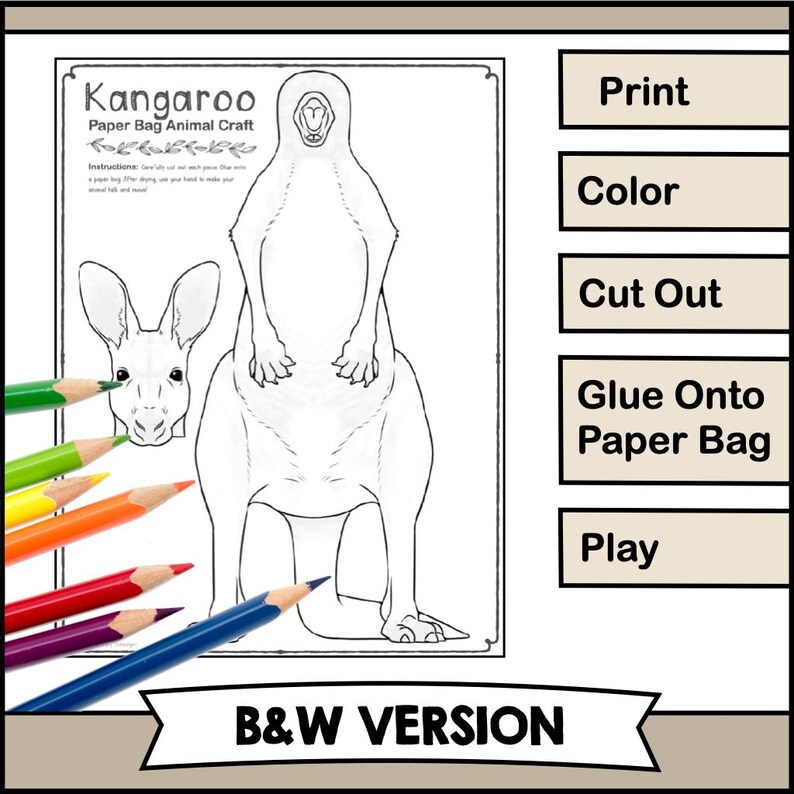 KANGAROO Paper Bag Puppet Craft No Prep Printable Puppet Template for ...
