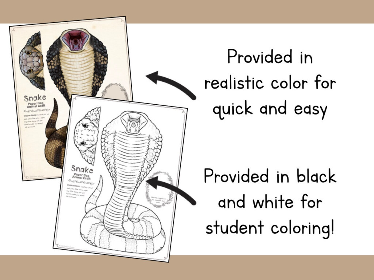 Snake Paper Bag Puppet Printable Children's Project - Etsy