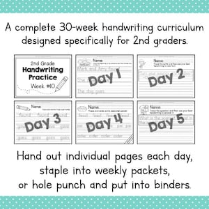 2nd GRADE HANDWRITING Curriculum PDF - 30 Weeks of Printable Writing Worksheets - Homeschool Letter and Sight Word Practice Pack image 4