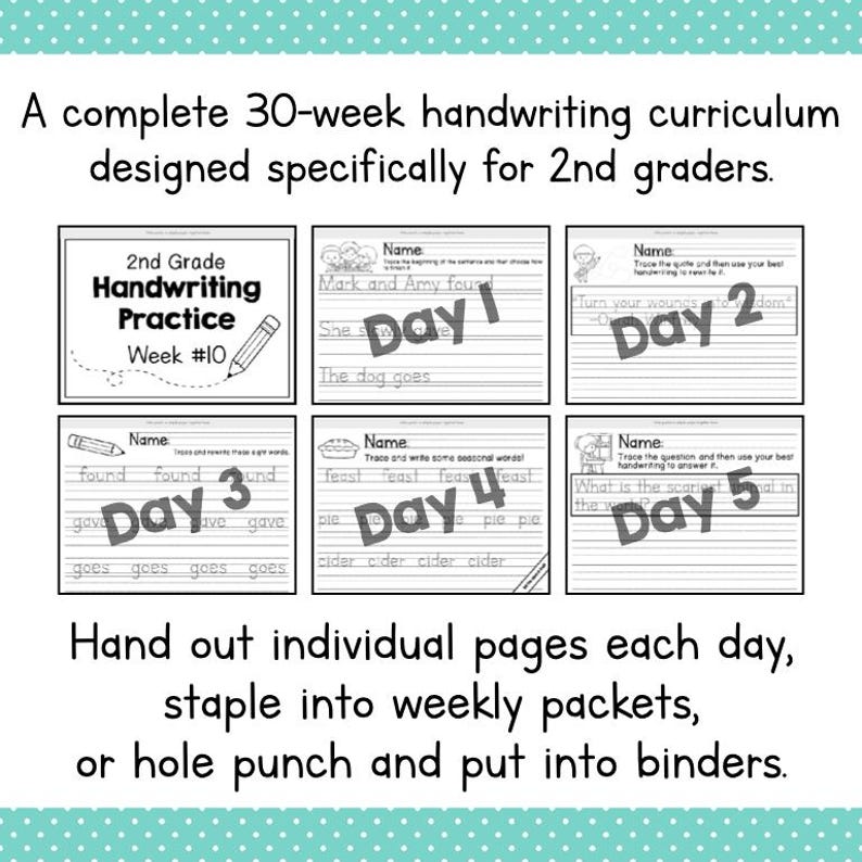 2nd GRADE HANDWRITING Curriculum PDF - 30 Weeks of Printable Writing Worksheets - Homeschool Letter and Sight Word Practice Pack image 4