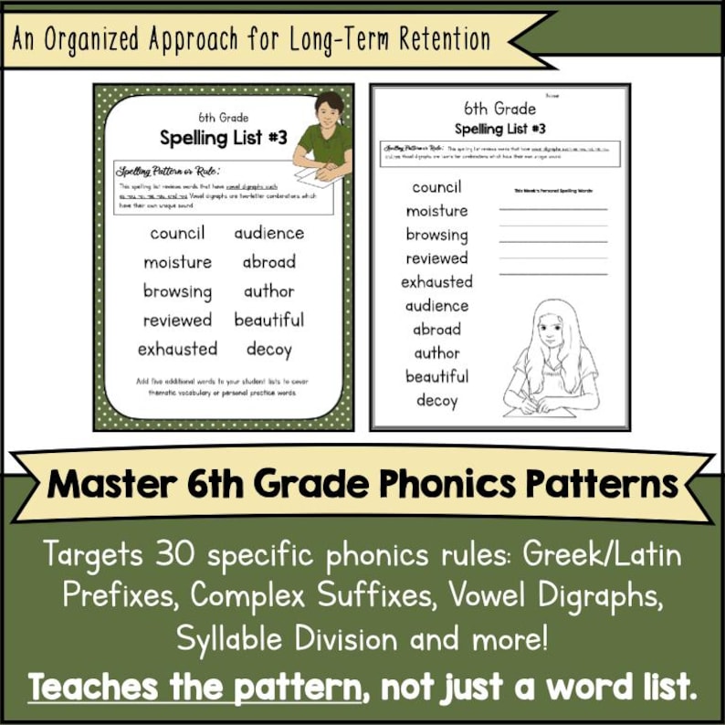 6th GRADE SPELLING Curriculum Printable - 30 Weeks of Printable ...