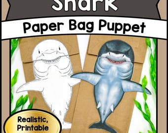 Ocean Animal SHARK Puppet Craft Template | DIY Articulated Paper Bag PDF | Kids Educational Play & Storytelling Activity