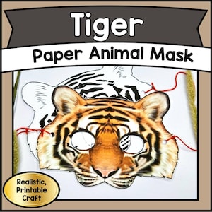 Printable TIGER Paper Mask | DIY Craft Animal PDF Template | Jungle Party Favor & Kids Educational Activity