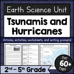 Estudio de unidad sobre tsunamis y huracanes: Hojas de trabajo imprimibles de ciencias de la Tierra, actividades en PDF, recursos de lectura para el aula de educación en casa de 2.º a 5.º grado