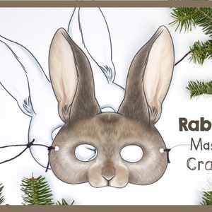 Maschera stampabile di coniglio / Kit di faccia di animale di carta / Progetto di artigianato interattivo con animali divertenti / Ideale per feste di compleanno / Attività educative