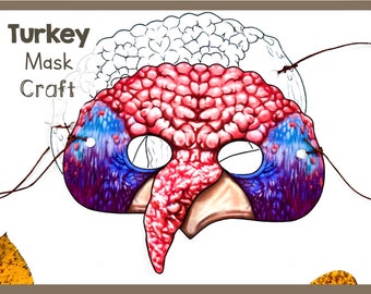 Printable Turkey Craft Mask | Turkey Coloring Mask Activity | Paper Diy For Kids And Adults | Pdf Template | Instant Download Turkey Mask