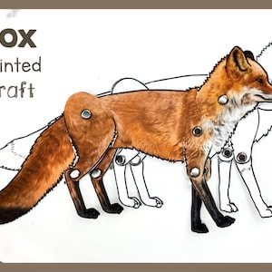 Marionetta snodabile a forma di volpe stampabile / Modello di animale snodabile per bambini amanti della natura Creatività / Modello di volpe facile da assemblare