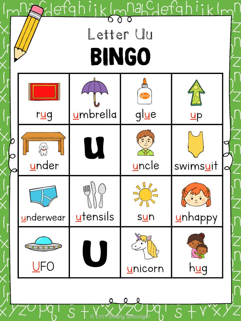 Letter U Bingo Game Etsy