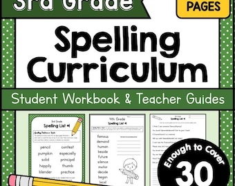 3rd GRADE SPELLING Curriculum Printable - 30 Weeks of Printable Spelling Worksheets - Homeschool Spelling and Sight Word Practice Pack