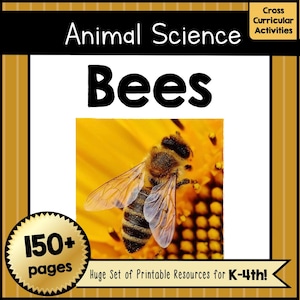 Unidad de estudio científico de las ABEJAS: Hojas de trabajo sobre adaptación animal, manualidades, preescolar a cuarto grado, sin preparación, aprendizaje temprano de la escritura, actividades de lectura en PDF