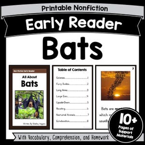 Bats Non Fiction Comprehension for Kids, Decodable Reading Passages, Animal Facts with Photo, Kinder-1st Grade Homework Science Printables