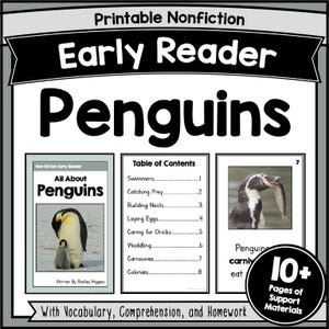ペンギンズ デコード可能な読解ワークシート 流暢な文章 早期識字活動 短い北極の動物物語 質問付きブック