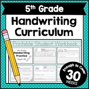 5th GRADE HANDWRITING Curriculum PDF - 30 Weeks of Printable Writing Worksheets - Homeschool Letter and Sight Word Practice Pack