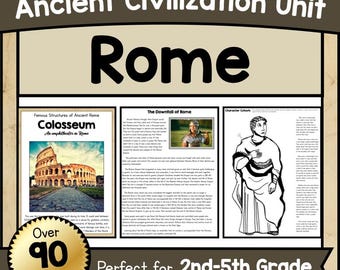 Estudio de la unidad de civilización romana: Civilizaciones antiguas, recursos educativos para el aprendizaje de la historia romana para estudiantes de 2.º, 3.º, 4.º y 5.º grado.