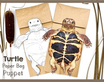 Printable Turtle Puppet Craft | Sea Turtle Paper Craft Template | Beach Animal Puppet Kids Instant Download | Interactive Turtles Project