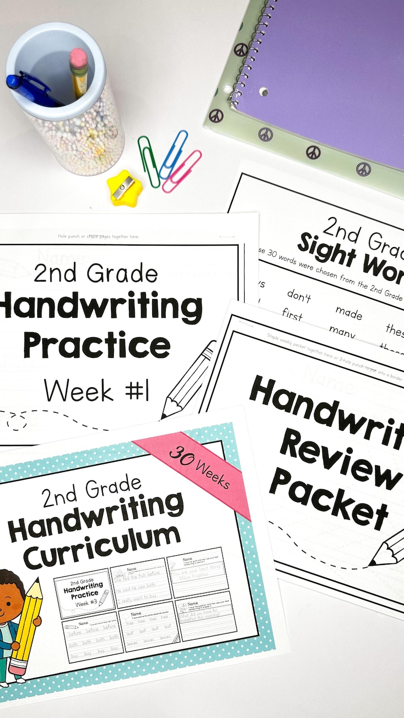2nd GRADE HANDWRITING Curriculum PDF - 30 Weeks of Printable Writing Worksheets - Homeschool Letter and Sight Word Practice Pack image 3