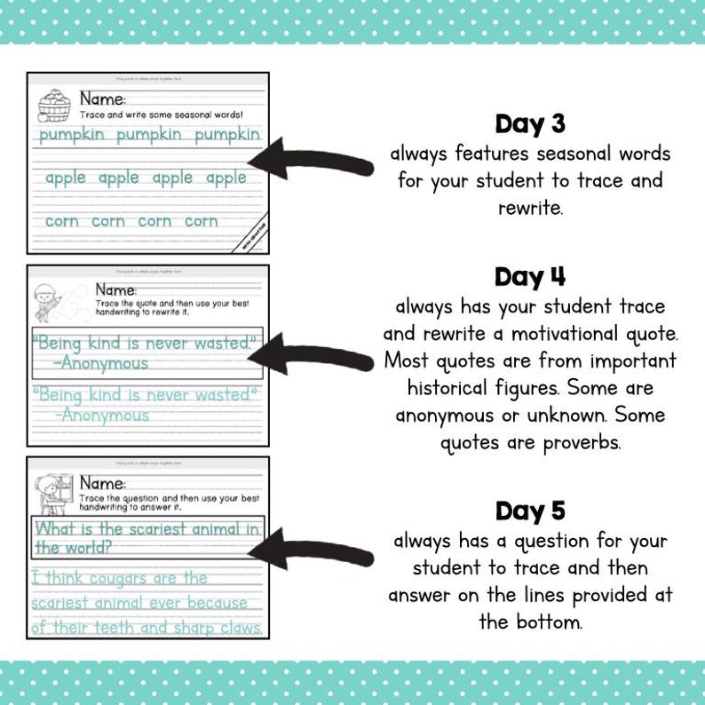 2nd GRADE HANDWRITING Curriculum PDF - 30 Weeks of Printable Writing Worksheets - Homeschool Letter and Sight Word Practice Pack image 5