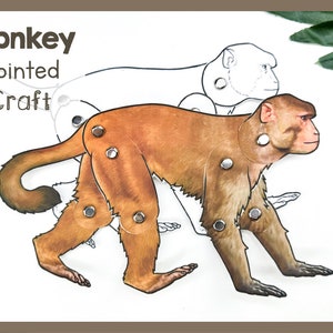 Affe Gelenk Papiermodell | Spaß Gliederkette Montage | Einfache Druck- und Schneideaktivität | Sofort herunterladbare Tier-Craft-Vorlage