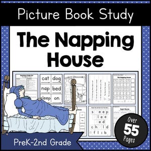 The Napping House-studieboek afdrukbaar | Prentenboek begeleidende pdf | Voorschoolse Kleuterschool Werkbladen Lezen