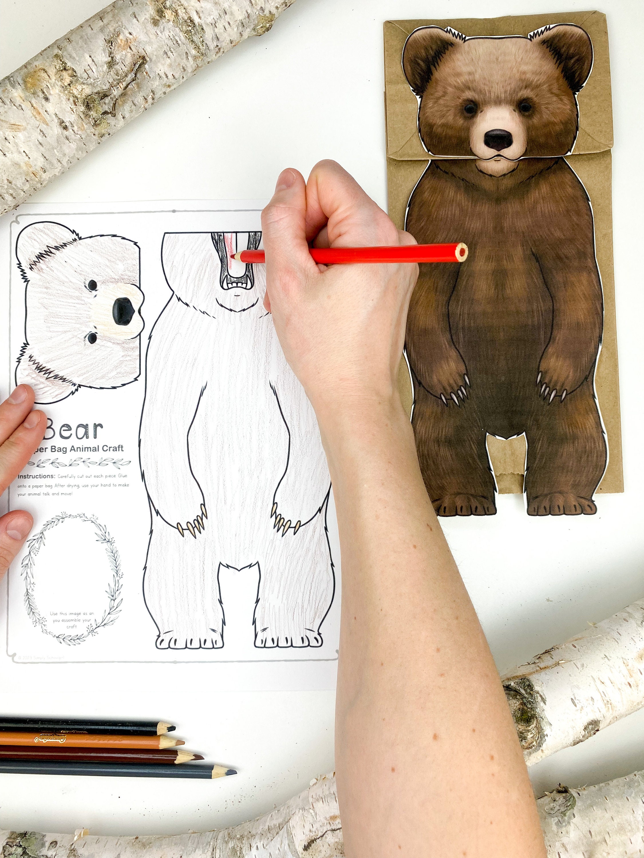 Bear Paper Bag Puppet Printable Craft Template (Instant Download) - Etsy