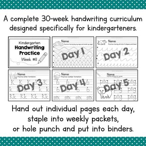 KINDERGARTEN HANDWRITING CURRICULUM Printable - 30 Weeks Writing Worksheets Pdf - Homeschool Tracing Practice For Early Learners image 2