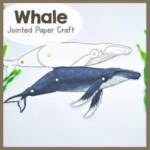 Printable Jointed Whale Puppet Craft | Articulated Animal Template For Kids&#39;  Wildlife Creativity | Whales Template