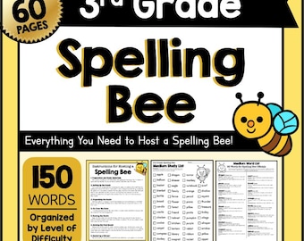 3rd GRADE SPELLING Bee Word List PDF – Everything You Need to Host a Spelling Bee – Easy-Medium-Hard Words and Practice Sheets for Kids