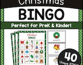 40 Printable Christmas Bingo Cards, Kids Classroom Bingo Party Game Activity, Xmas Winter Holiday Cards, Fun Busy Game, Pre-Kindergarten PDF