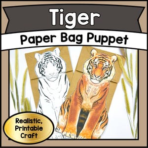 DIY TIGER Puppet Craft PDF – Printable Paper Bag Animal Template for Kids | Jungle-Themed Educational Activity