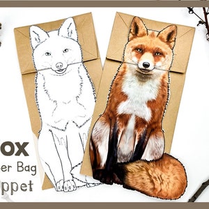 Marioneta de zorro con bolsa de papel / Plantilla de manualidad de descarga instantánea / Actividad educativa con temática de zorro / Diversión creativa y práctica para fiestas con temática de animales