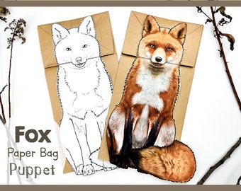 Fox Paper Bag Puppet | Instant Download Craft Template | Fox Themed Educational Activity | Creative Hands On Fun Or Animal Themed Parties