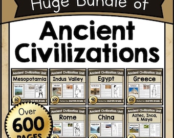 Printable Bundle Of 7 Ancient Civilizations Unit Study, Educational History Learning Teaching Material for 2nd, 3rd, 4th-6th Grade Students
