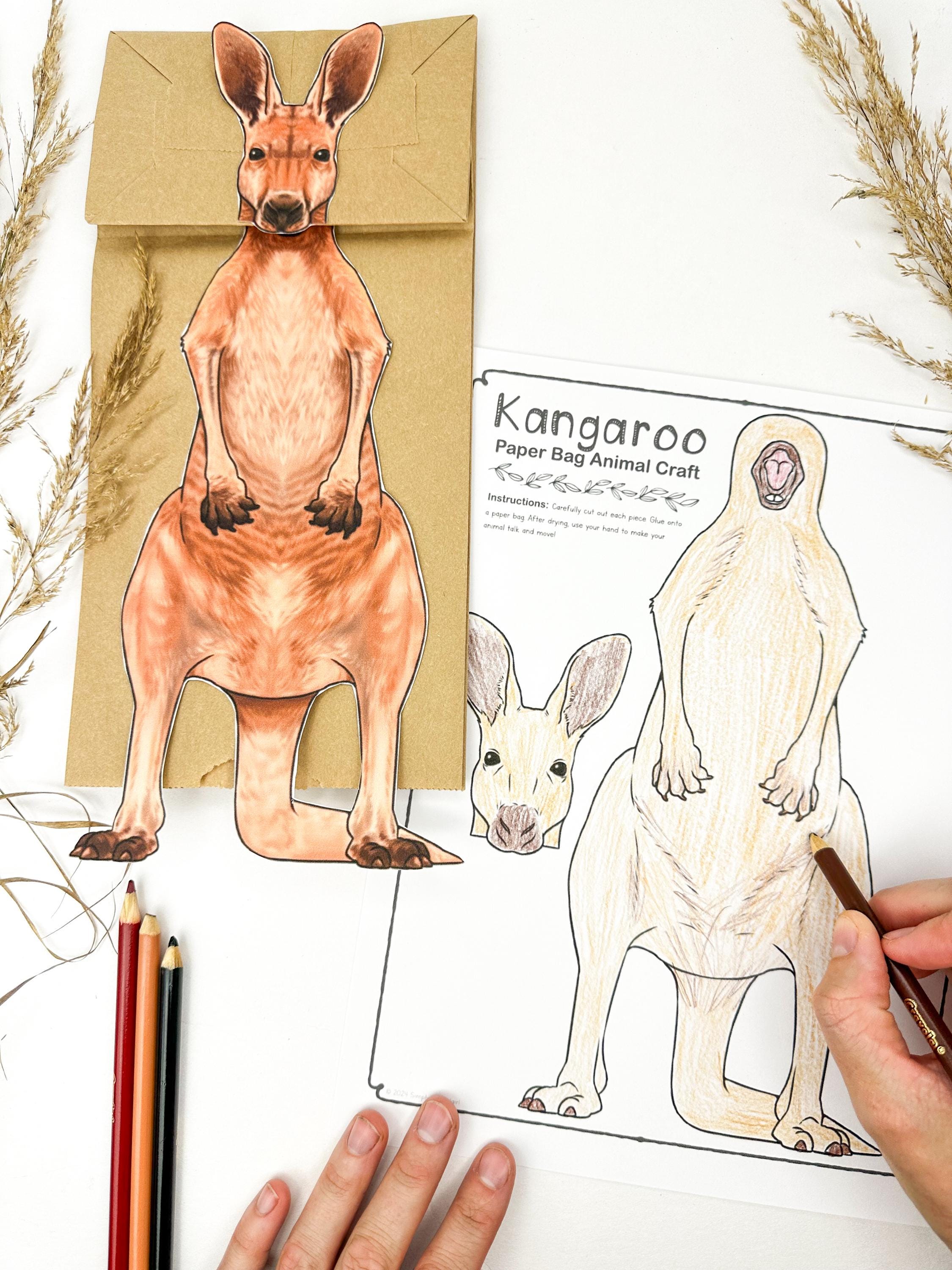 KANGAROO Paper Bag Puppet Craft No Prep Printable Puppet Template for ...