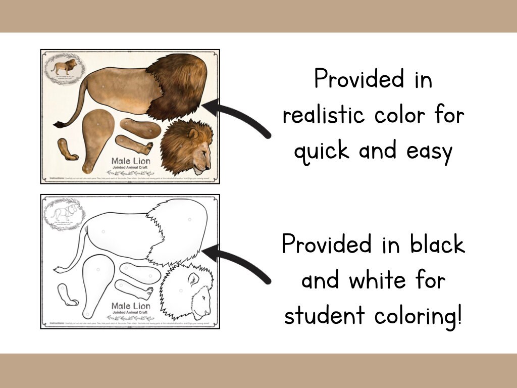 Printable Jointed Lion Template | Articulated Lion Craft Kit | DIY Lion Paper Puppet | Easy DIY ...
