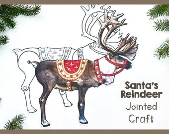 Santa's Reindeer Puppet | Festive Craft Project | Articulated Jointed Animal Template | Creative Christmas Activity | Kids Holiday Craft Kit