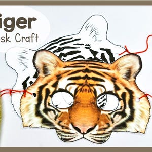Druckbare Tiger Gesichtsmaske | Kreative Papier Handwerk Vorlage | Papiermaske mit Tiermotiven | Lustige Aktivität für Party oder Lerngeschenk