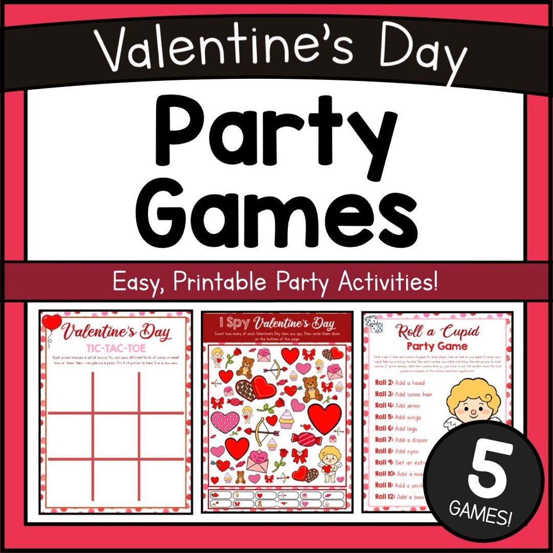Valentine’s Day Party Games Printable, Kids February Valentine Party ...