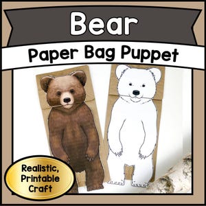 Modello PDF stampabile per realizzare un burattino di carta a forma di ORSETTO fai da te / Kit per lavoretti per bambini e attività divertenti per la scuola materna / Progetto per la classe o bomboniera per la festa di compleanno