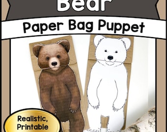 Printable DIY BEAR Paper Bag Puppet Craft PDF Template | Kids Craft Kit & Fun Preschool Activity | Classroom Project or Birthday Party Favor