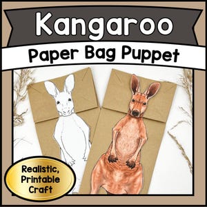 KANGAROO Paper Bag Puppet Craft No Prep Printable Puppet Template for Kids Fun Art Homeschool Preschool Classroom Activity DIY Kit Pdf