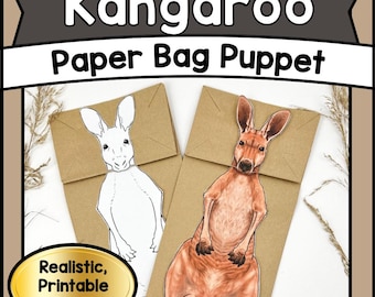 KÄNGURU Papperspåse docka pyssel utan förberedelse utskrivbar dockmall för barn rolig konst hemundervisning förskola klassrumsaktivitet gör-det-själv-kit i pdf-format
