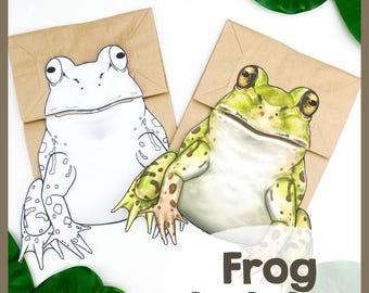 Frosch Papiertüte Puppe Bastelpackung | Umweltfreundliche druckbare Vorlage | Einfache Aktivität für Kinder | Lernspielprojekt für kreative Kinder
