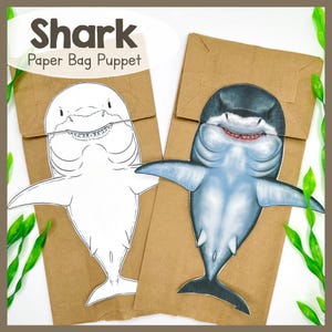 Shark Paper Bag Puppet Craft Kit | Sharks | Eco Friendly Printable Animal Template | Ocean Themed Craft | Sea Animal Project