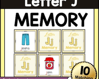 Letter J MEMORY GAME Printable - Alphabet Matching Cards for Preschool and Kindergarten - Abc Learning Digital Download Kids Game