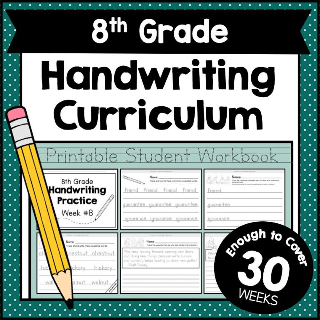 8th GRADE HANDWRITING Curriculum PDF - 30 Weeks of Printable Writing ...