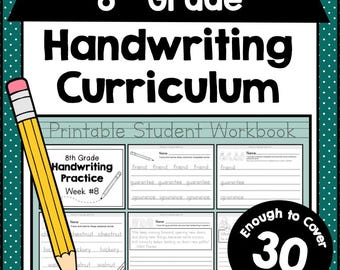 8th GRADE HANDWRITING Curriculum PDF - 30 Weeks of Printable Writing Worksheets - Homeschool Letter and Sight Word Practice Pack