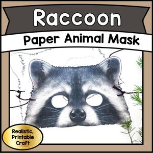 Printable DIY RACCOON Paper Craft Mask Template | PDF for Kids & Adults | Party Favor, Educational and Creative Activity