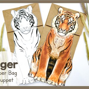 DIY Tiger Puppet Printable | Zabawny szablon do robienia toreb papierowych | Łatwy zestaw do robienia kukiełek dla przedszkolaków | Edukacyjna zabawa i zabawa na przyjęciu urodzinowym